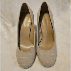 Kelly & Katie Isabel-kk Tan Linen Closed Toe Heels Women's Size 8.5M Used